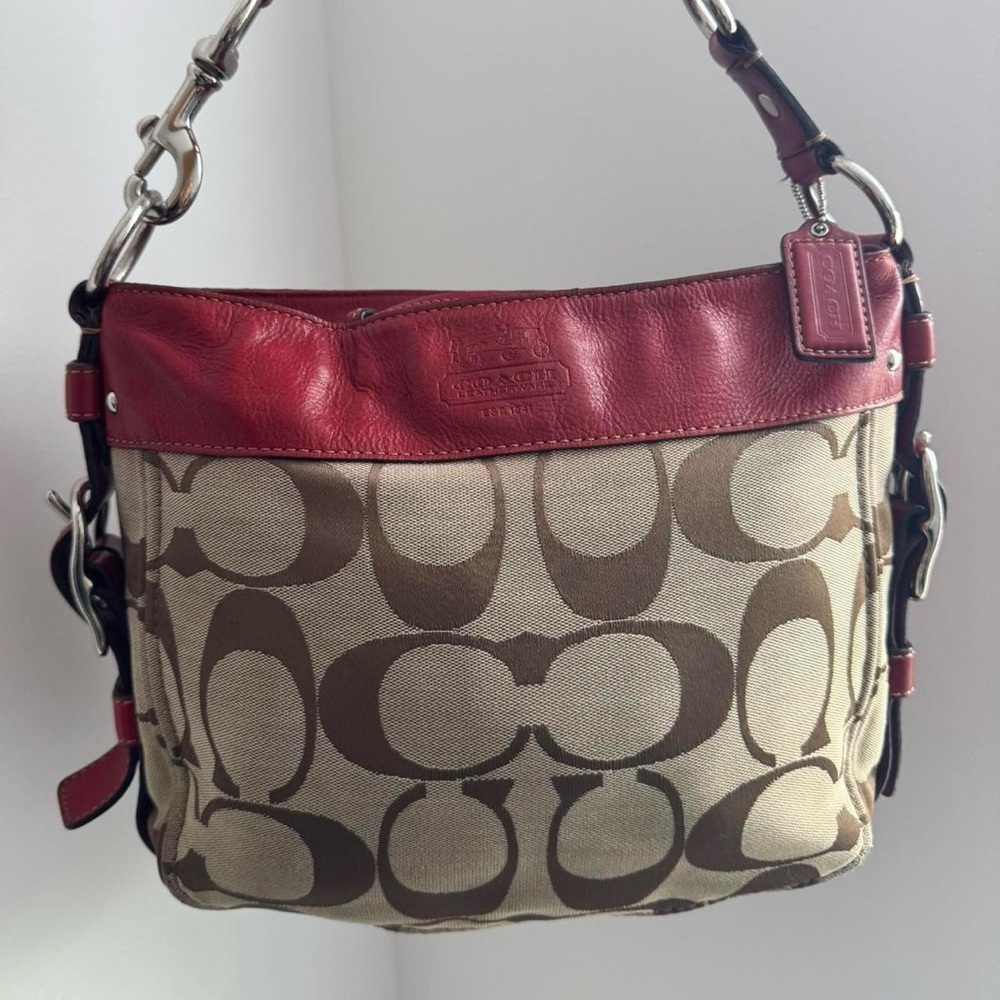Coach Red and Brown Signature Shoulder Bag